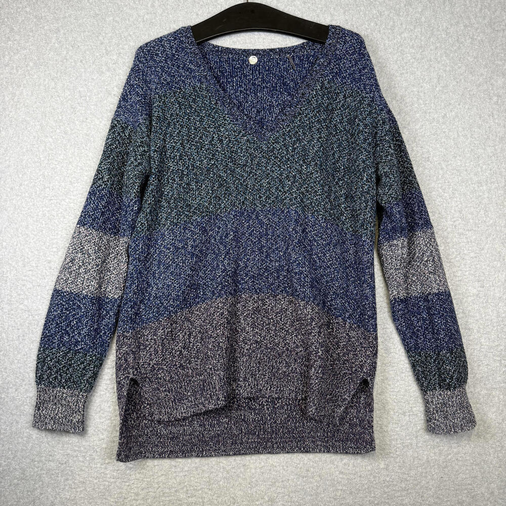 Margaret O Leary Women's Size Large Blue Gray Colorblock Hi Low Sweater